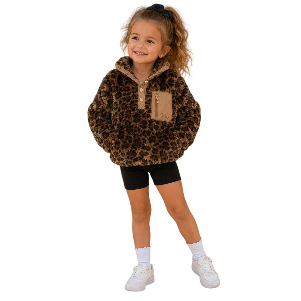 Juicy Couture Leopard Faux Fur Pullover Girls Size 4 Glam Toddler NWT